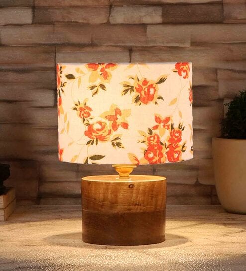 Catania Multicolour Cottan Fabric Shade Night Lamp With Wood Base By New Era