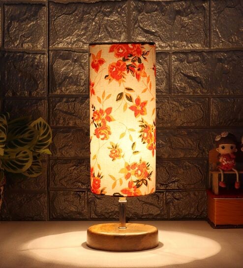 Troika Multicolour Cottan Fabric Shade Table Lamp With Wood Base