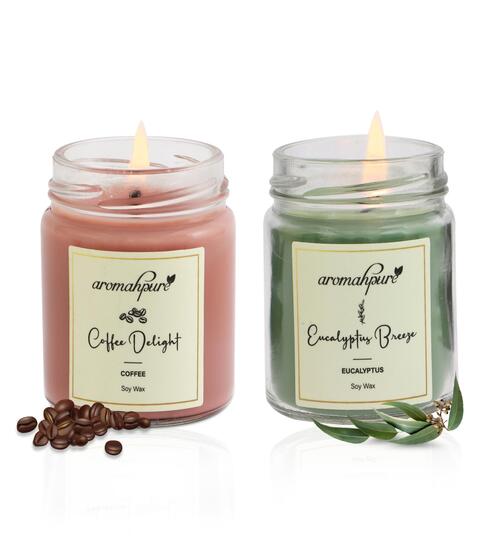 Eucalyptus & Coffee Aroma Brown & Green Soy Wax (Set of 2) Scented Candles