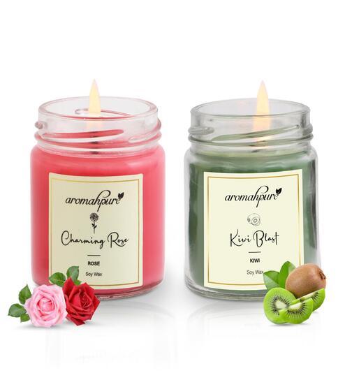 Rose & Kiwi Aroma Red & Green Soy Wax (Set of 2) Scented Candles