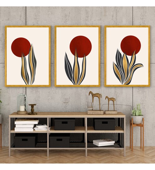 Multicolour Synthetic Wood (Set of 3) Art Panels