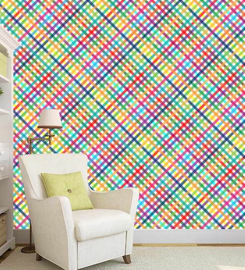 Buy Multicolour Vinyl Check Printed Peel And Stick Decor Wall