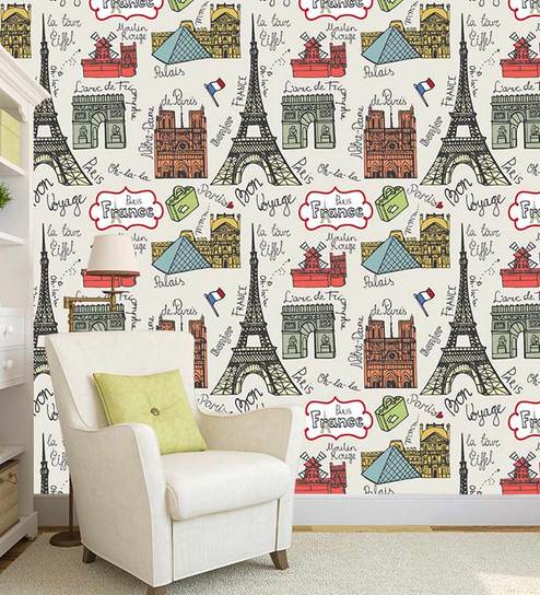 Buy Multicolour Vinyl Paris Theme Print Peel And Stick Decor Self