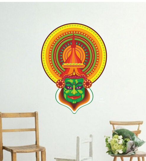 Multicolour Vinyl Traditional Kathakali Dancer Face Decal Wall Sticker By Wall Attraction