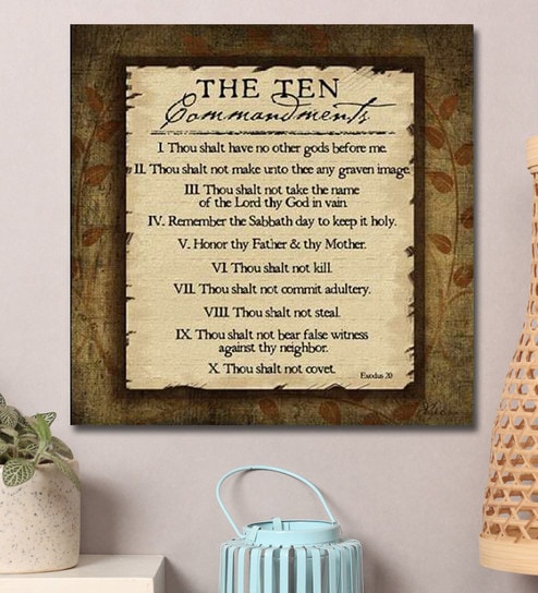 Buy Multicolour Wood Canvas The Ten Commandments Fine Art Wall