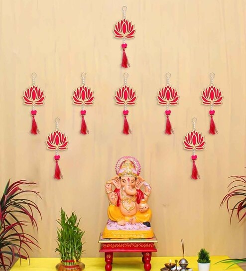 Pink Wood Lotus Flower Decorative Wall Hanging for Home Decor (1Piece)