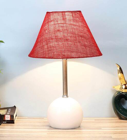 Multicolur Natural Fiber Shade Table Lamp With White Base By Foziq