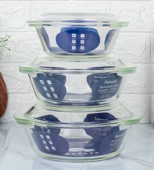 Multipurpose Borosilicate Glass Casserole (Set of 3) by Femora
