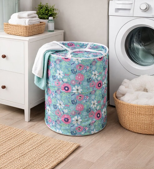 Multipurpose Foldable and Collapsible Pop-Up Round Laundry Bag Basket with Zippered Lid  Assorted Colours