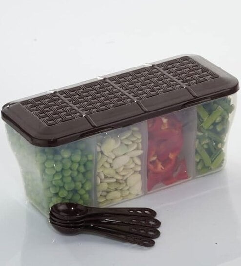 Multipurpose Plastic 4 Compartment Storage Airtight Container with 4 Spoons (1800 Ml)
