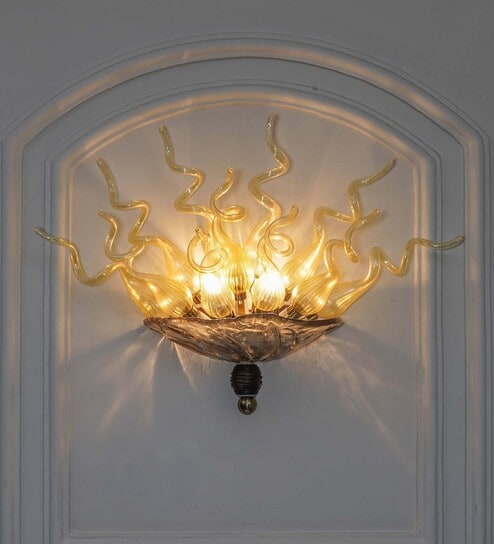 Muranox Amber Glass Tube Wall Light With Coffee Glass Base Artistic Designer Decorative Wall Lamp For Living Room, Bedroom & Luxury Interiors (E14 Compatible)