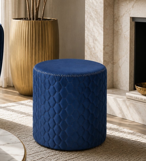 Mushy Velvet Pouffe In Blue Colour