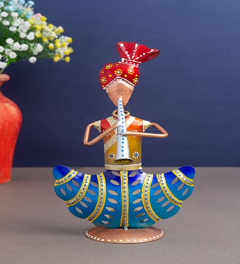 Musician Red & Blue Metal Table Tea Light Holders