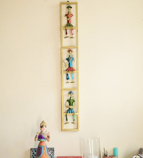 Multicolor Metal Handpainted Musician Dolls Vertical Wall Hanging