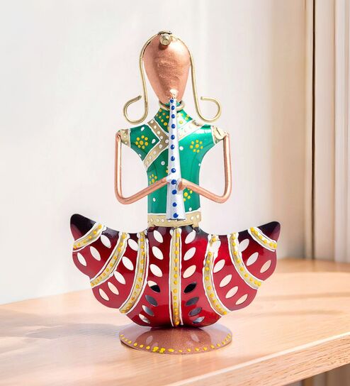 Musician Red & Green Metal Table Tea Light Holders