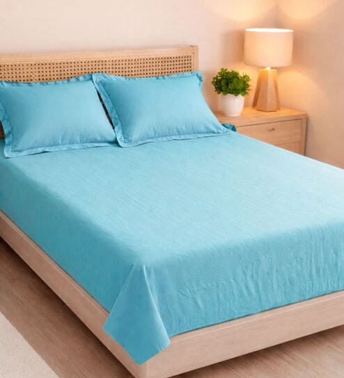 Blue Muslin 4 Layer Bedsheet Set With 1 Bedsheet & 4 Pillow Covers-image-0
