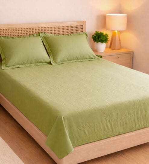 Olive Green Muslin 4 Layer Bedsheet Set With 1 Bedsheet & 4 Pillow Covers