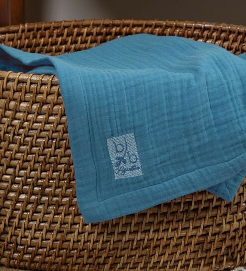 Delphinium Blue Muslin 4 Layer Hand Towel Set Of 2