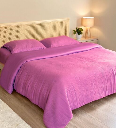 Lavender Muslin 4 Layer King Duvet With Tulip Embroidery