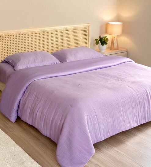 Lilac Muslin 4 Layer King Duvet With Tulip Embroidery