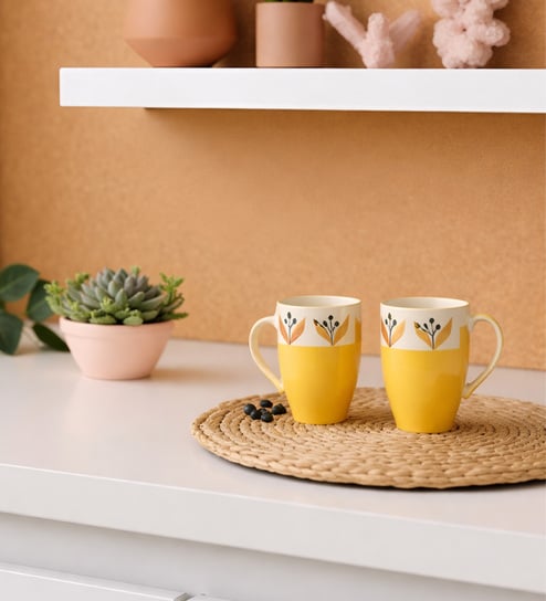 Mustard Bloom Coffee Mug Set of 2(275 ML Each) Microwave Safe Coffee Mugs