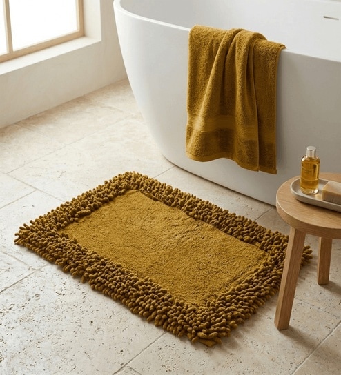 Mustard Cotton 16X24 Inches Anti-Skid Bath Mat
