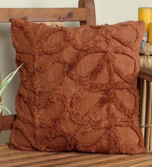 Brown Woven Cotton 16 x 16 Inches Cushion Cover