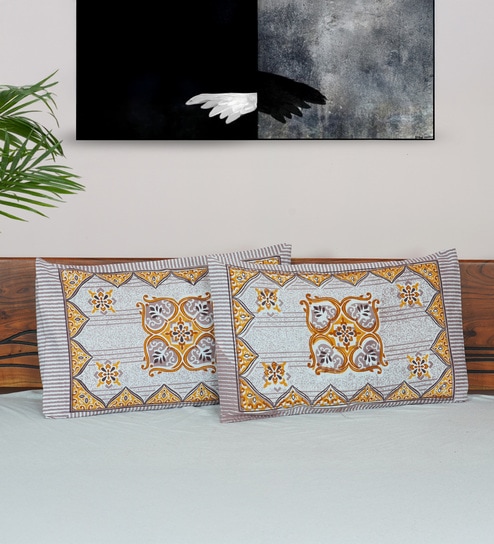 Mustard Cotton Premium Quality 180 TC (17*27 Inches) Pillow Covers Set