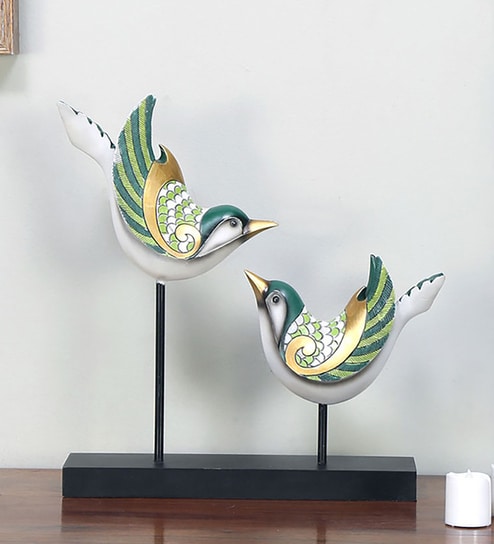 Buy Mustard Couple Sparrow On Stand Showpiece By Home Online