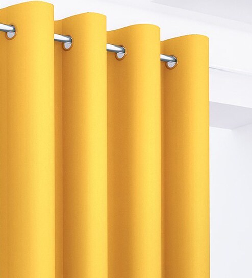 Buy Mustard Faux Silk Modern Blackout Curtain Long Door Curtain 9