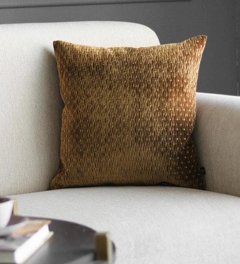 Mustard Geometric Poly Viscose 16 x 16 Inches Cushion Cover by GM Fabrics