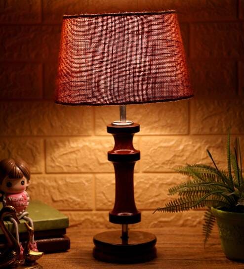 Venice Mustard Natural Fiber Shade Night Lamp With Wood Base By BrightDaisy