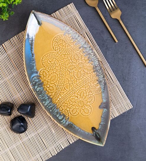 Mustard Studio Pottery Embossed Boat Platter