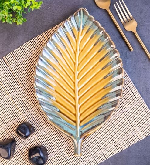 Mustard Studio Pottery Lined Leaf Ceramic Platter
