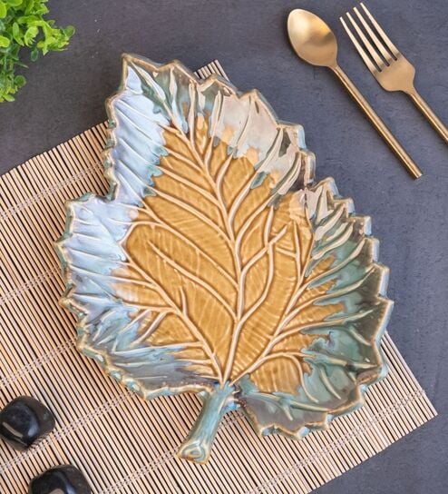 Mustard Studio Pottery Serrate Leaf Ceramic Platter