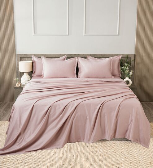 Pink 400TC 100% Cotton Solid Flat Super King Bedsheet With 2 Pillow Covers
