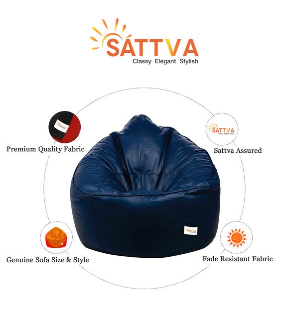Buy Muddha XXXL Bean Bag with beans in Navy Blue Colour by Sattva Online Round Bean Bags with