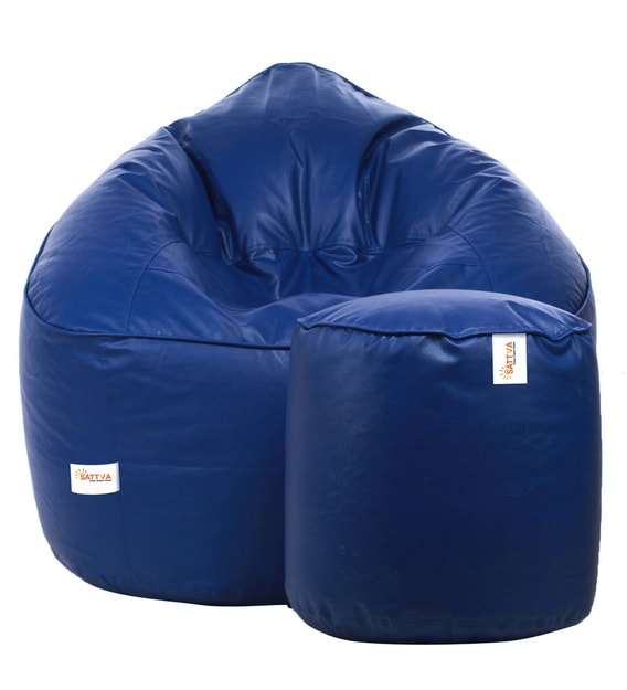 Buy Combo Muddha XXXL Bean Bag & Round Pouffe with Beans in Royal Blue ...