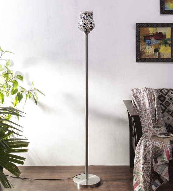 Buy Multicolor Glass Shade Floor Lamp with Steel Base by New Era Online