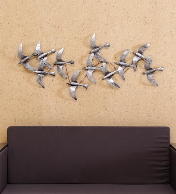 Buy Multicolor Metal Bunch Of Flying Birds Wall Art by Vedas Online