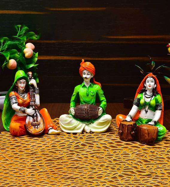Buy Multicolor Resin Handcrafted Rajasthani Figurines Playing Instruments Showpiece By Karigaari India Online Human Figurines Human Figurines Home Decor Pepperfry Product