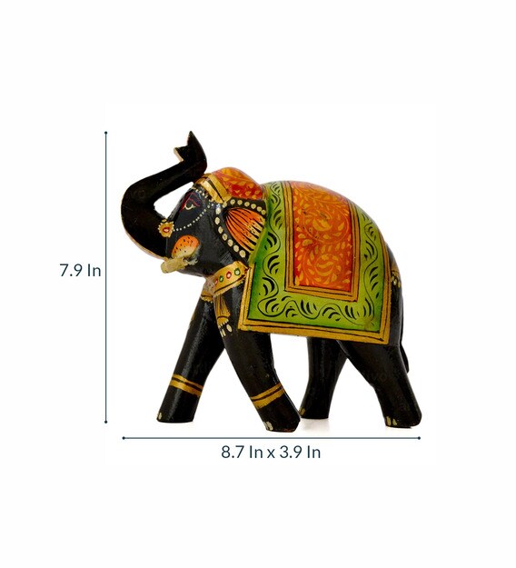 Buy Multicolor Wooden Wooden Elephant Statue Figurine By Artlivo Online Animal Figurines Animal Figurines Home Decor Pepperfry Product
