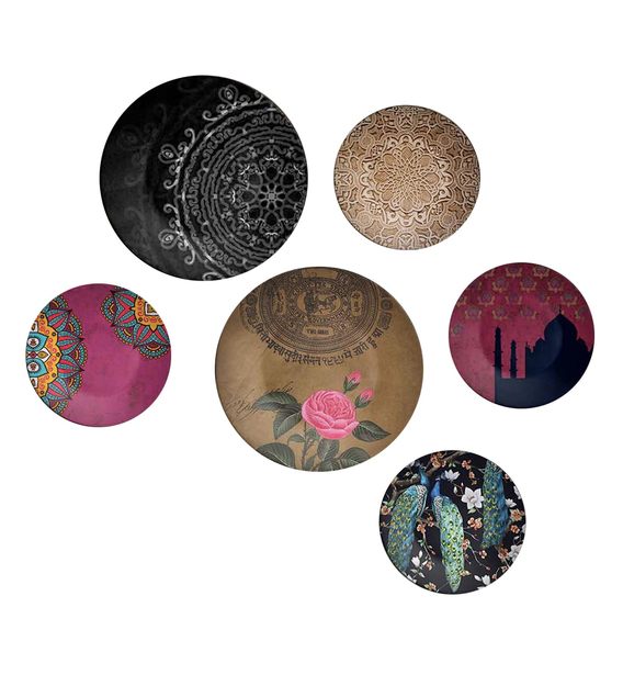 Buy Multicolour Indian Elegant Beauty Decorative Wall Plates Set Of 6
