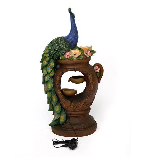 Buy Multicolour Polyresin Peacock On Pot Water Fountain by home Online Indoor Fountains