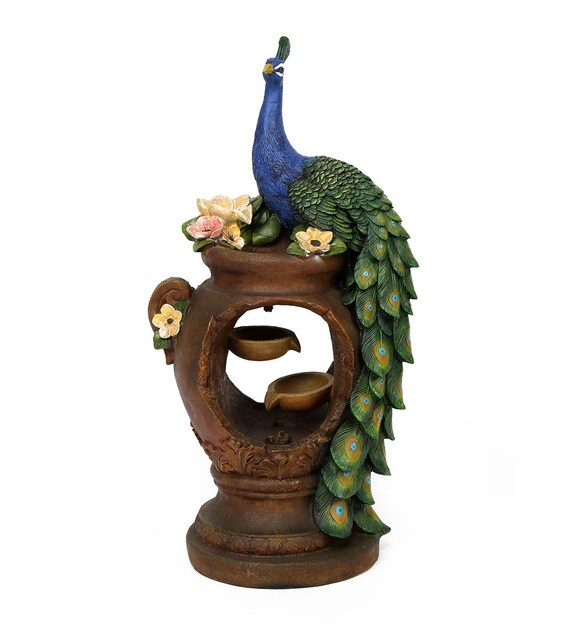 Buy Multicolour Polyresin Peacock On Pot Water Fountain by home Online Indoor Fountains