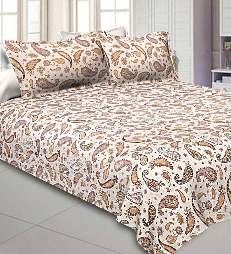 Buy Cotton 300TC Double Bedsheet With 2 Pillow Covers by Jaipur Fabric