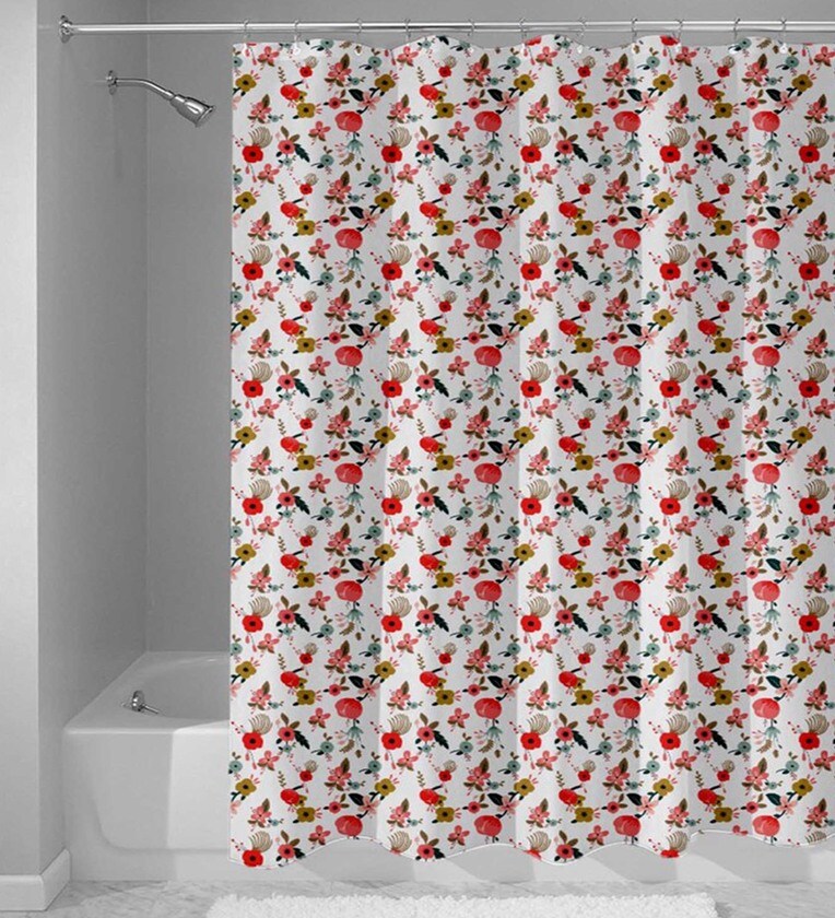 Buy White Floral Print Nylon Shower Curtain (Length 84, Width 48