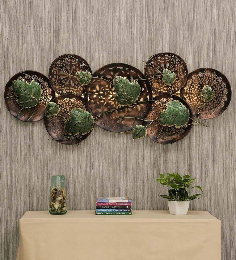 Buy Wrought Iron Decorative Leaf Wall Art With LED In Multicolour By