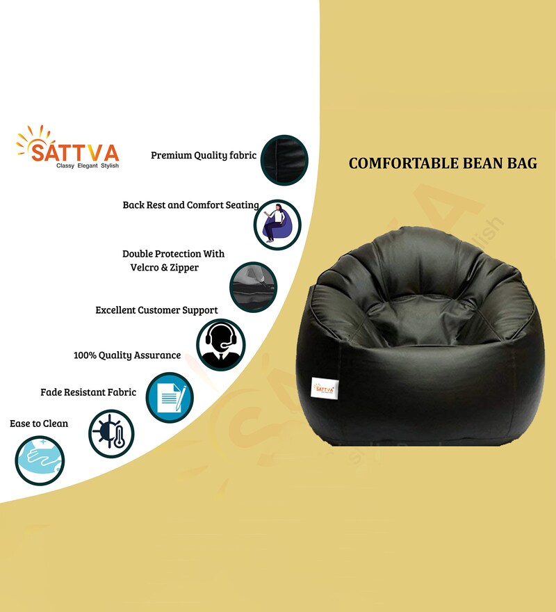 Buy Muddha Xxxl Leatherette Bean Bag With Beans In Black Colour By Sattva Online Bean Bags 