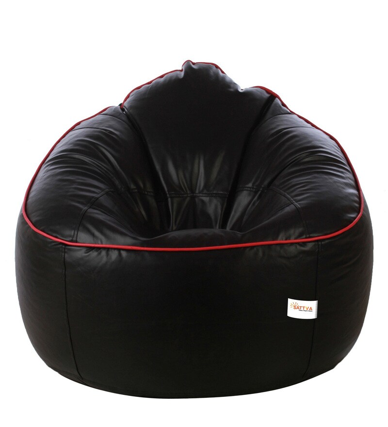 Buy Muddha XXXL Leatherette Bean Bag with Beans in Black & Red Colour